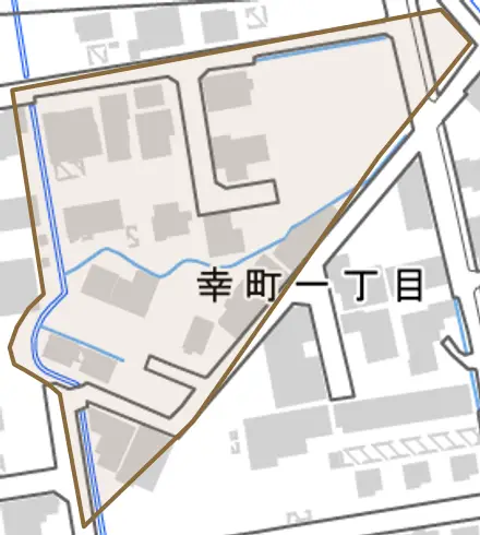 幸町とその周辺の地図。町の範囲を重ねている