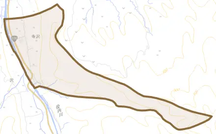 寺沢とその周辺の地図。町の範囲を重ねている
