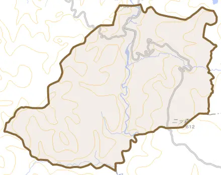 大字松代町とその周辺の地図。町の範囲を重ねている