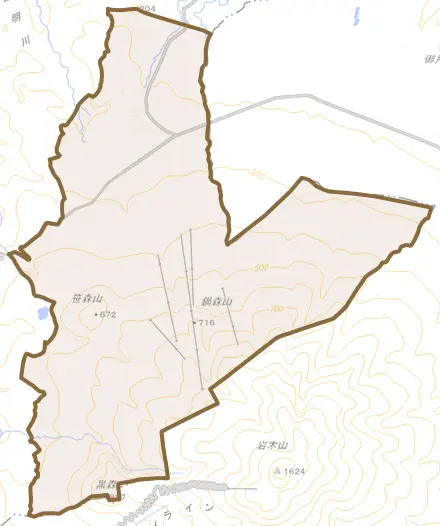 大字長平町とその周辺の地図。町の範囲を重ねている