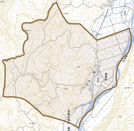 大字種里町とその周辺の地図。町の範囲を重ねている