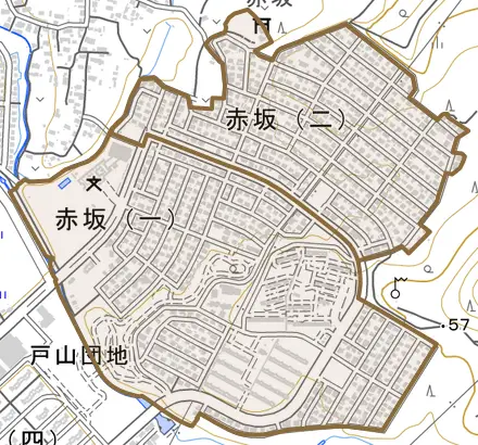 赤坂とその周辺の地図。町の範囲を重ねている