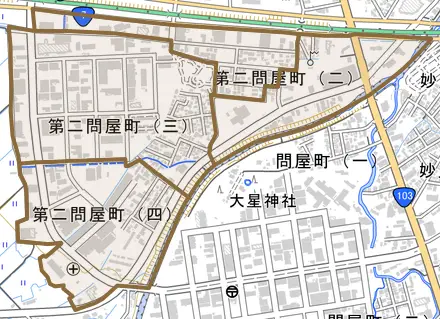 第二問屋町とその周辺の地図。町の範囲を重ねている