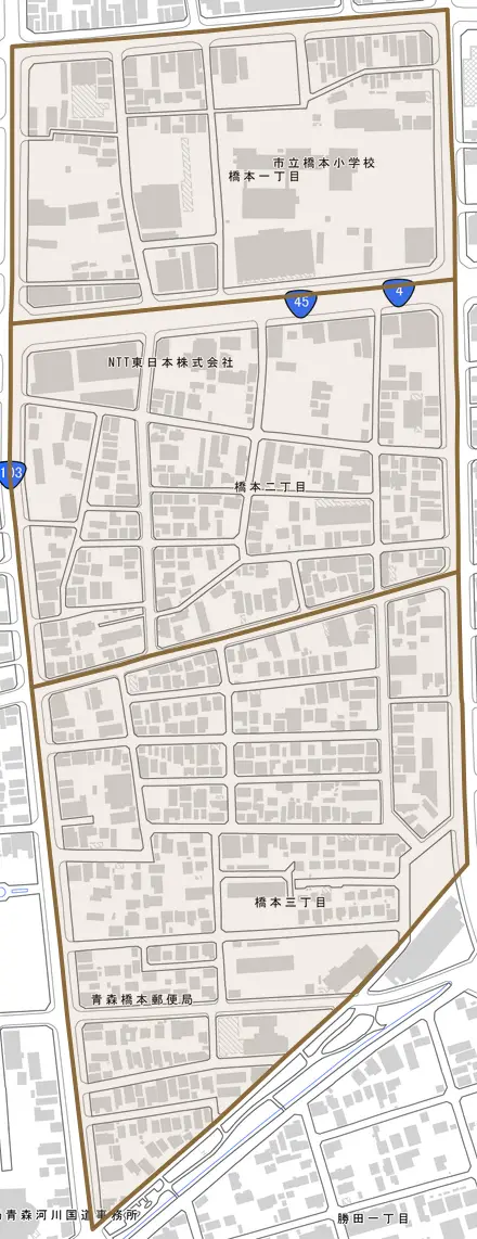 橋本とその周辺の地図。町の範囲を重ねている