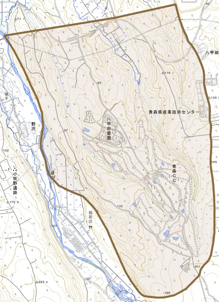大字大別内とその周辺の地図。町の範囲を重ねている