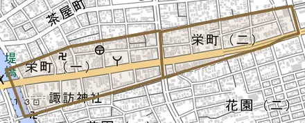 栄町とその周辺の地図。町の範囲を重ねている
