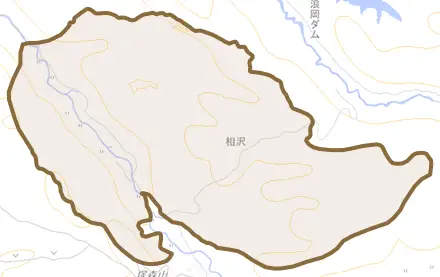 浪岡大字相沢とその周辺の地図。町の範囲を重ねている