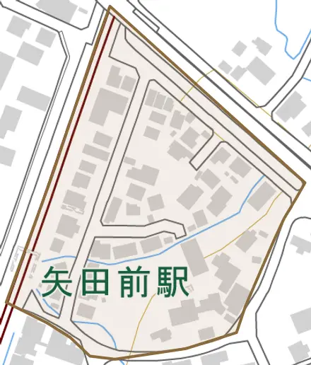 大字原別字遠山とその周辺の地図。町の範囲を重ねている