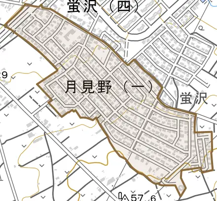 月見野とその周辺の地図。町の範囲を重ねている