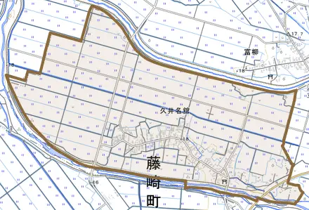 大字久井名舘とその周辺の地図。町の範囲を重ねている
