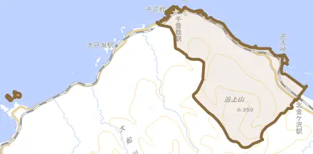 大字北金ケ沢とその周辺の地図。町の範囲を重ねている
