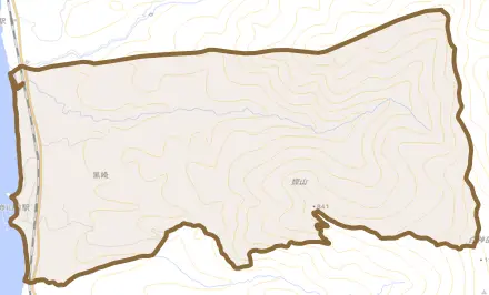 大字黒崎とその周辺の地図。町の範囲を重ねている
