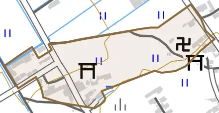 字油出とその周辺の地図。町の範囲を重ねている