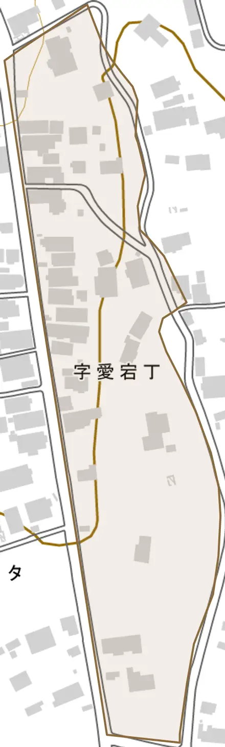 字愛宕丁とその周辺の地図。町の範囲を重ねている