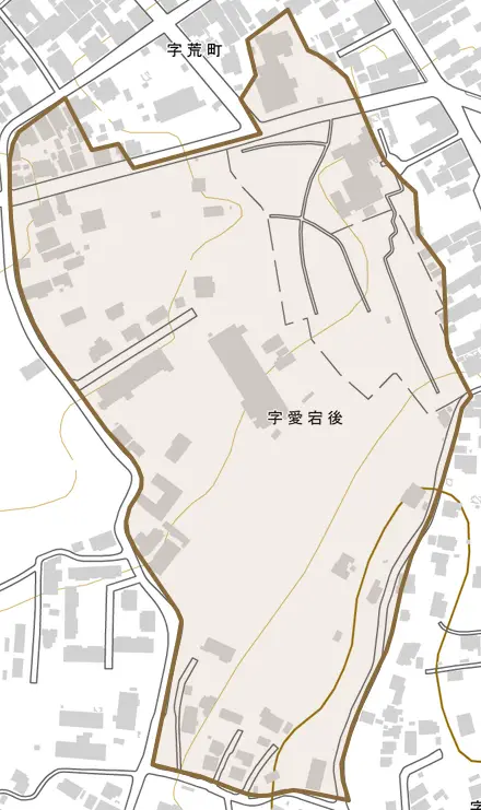 字愛宕後とその周辺の地図。町の範囲を重ねている
