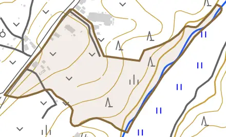 字丁塚とその周辺の地図。町の範囲を重ねている