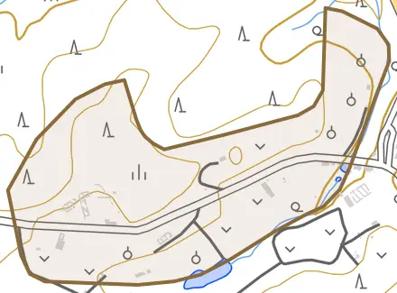 字大学沢向とその周辺の地図。町の範囲を重ねている