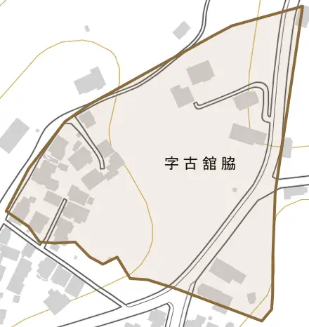 字古舘脇とその周辺の地図。町の範囲を重ねている