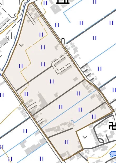字古堂後とその周辺の地図。町の範囲を重ねている
