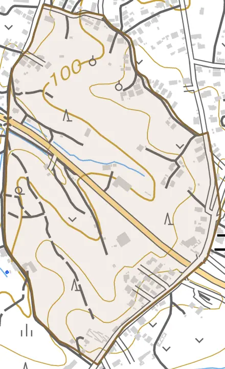 字古街道長根とその周辺の地図。町の範囲を重ねている