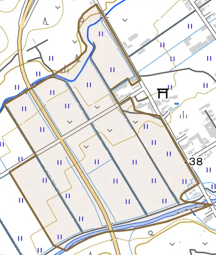字八景とその周辺の地図。町の範囲を重ねている
