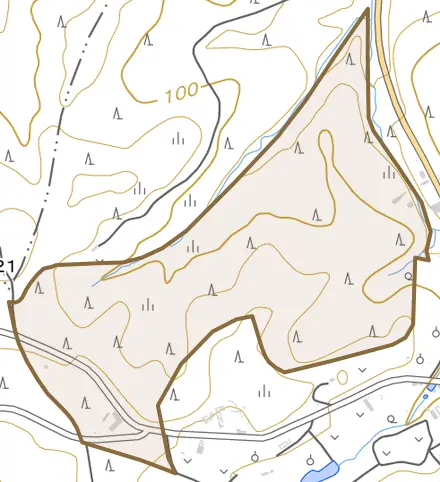 字平佐窪とその周辺の地図。町の範囲を重ねている