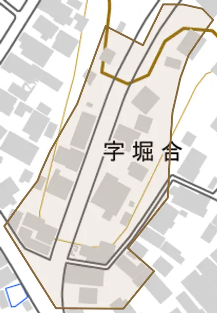 字堀合とその周辺の地図。町の範囲を重ねている