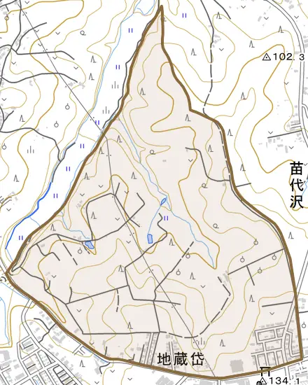 字地蔵岱とその周辺の地図。町の範囲を重ねている