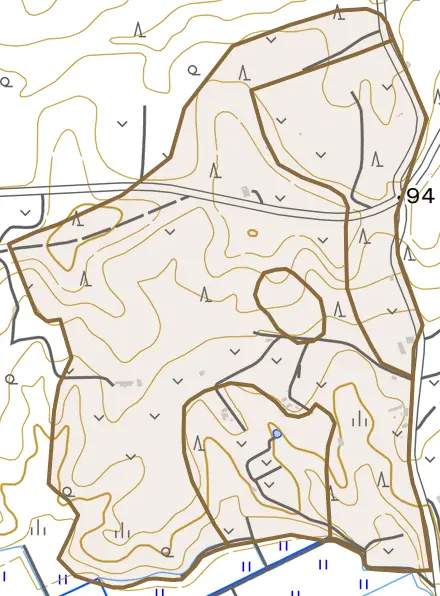 字上新道とその周辺の地図。町の範囲を重ねている