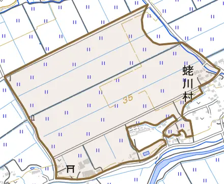 字熊野林後とその周辺の地図。町の範囲を重ねている