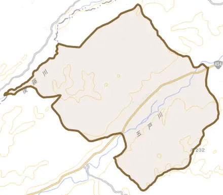 大字倉石中市とその周辺の地図。町の範囲を重ねている
