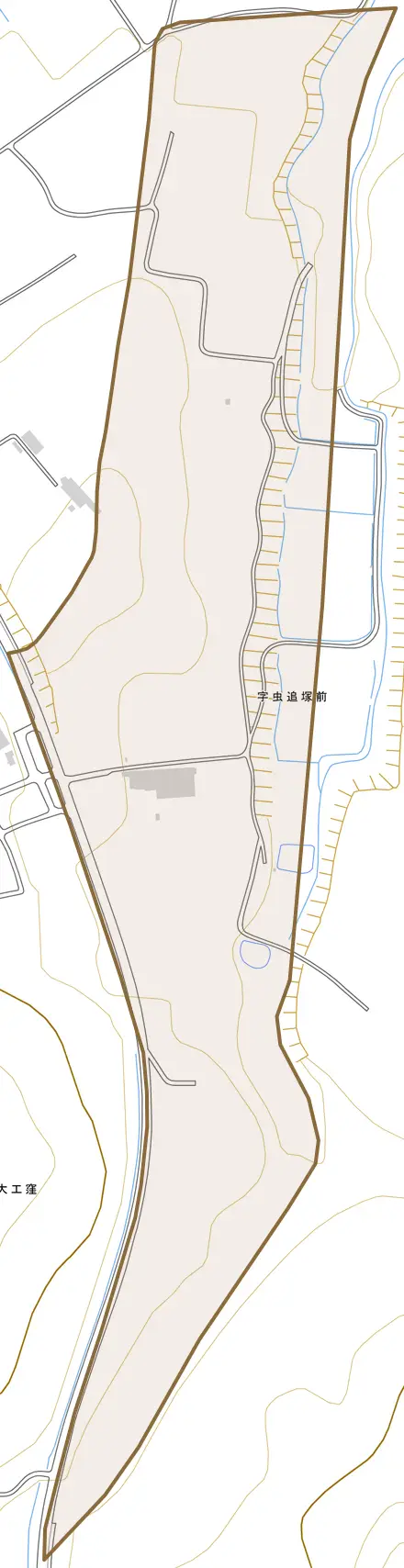 字虫追塚前とその周辺の地図。町の範囲を重ねている