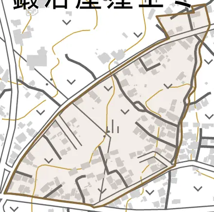 字中道十文字とその周辺の地図。町の範囲を重ねている