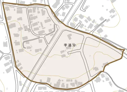 字追分とその周辺の地図。町の範囲を重ねている