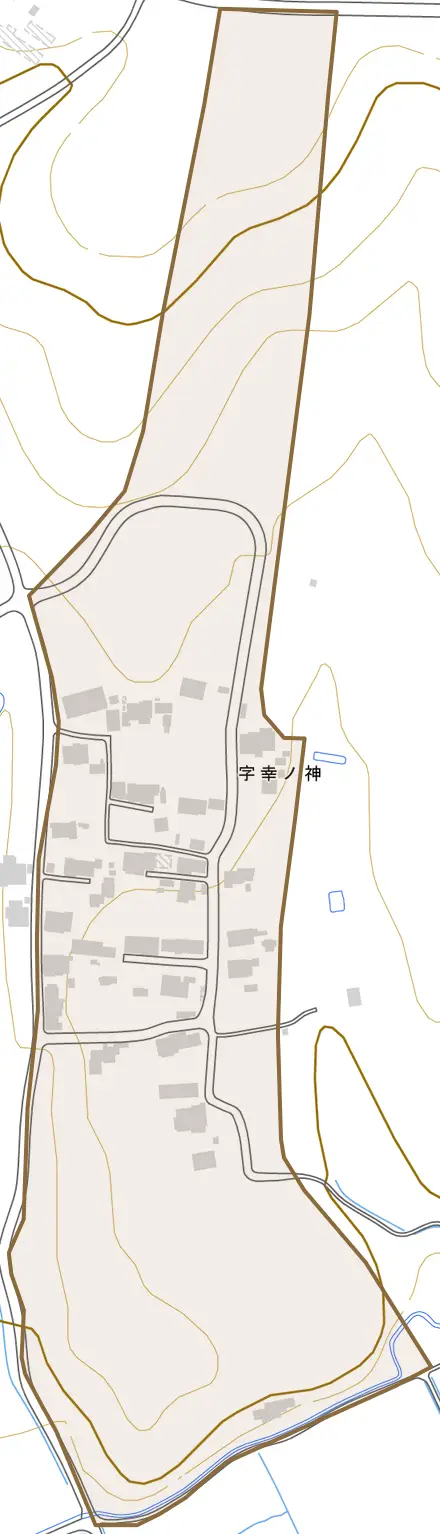 字幸ノ神とその周辺の地図。町の範囲を重ねている