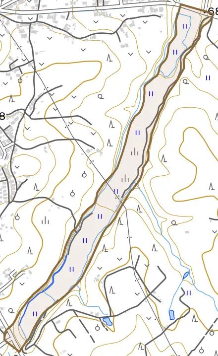 字上保戸沢とその周辺の地図。町の範囲を重ねている