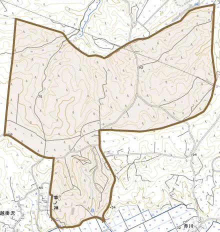 字中森とその周辺の地図。町の範囲を重ねている