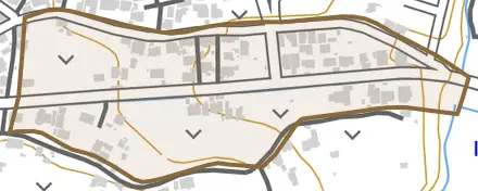 字竹原とその周辺の地図。町の範囲を重ねている