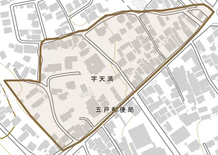 字天満とその周辺の地図。町の範囲を重ねている