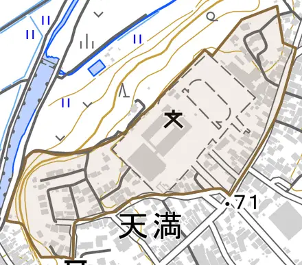 字天満後とその周辺の地図。町の範囲を重ねている