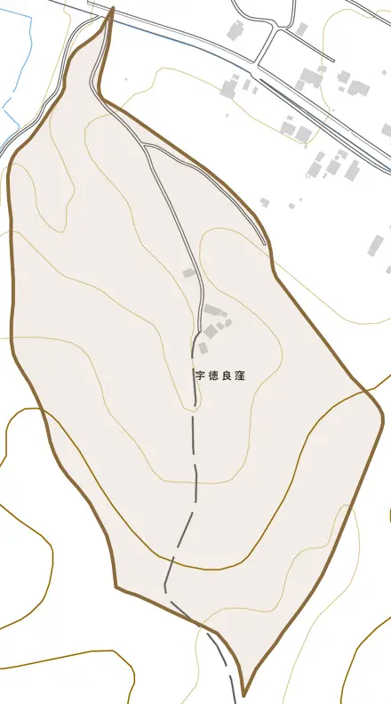 字徳良窪とその周辺の地図。町の範囲を重ねている