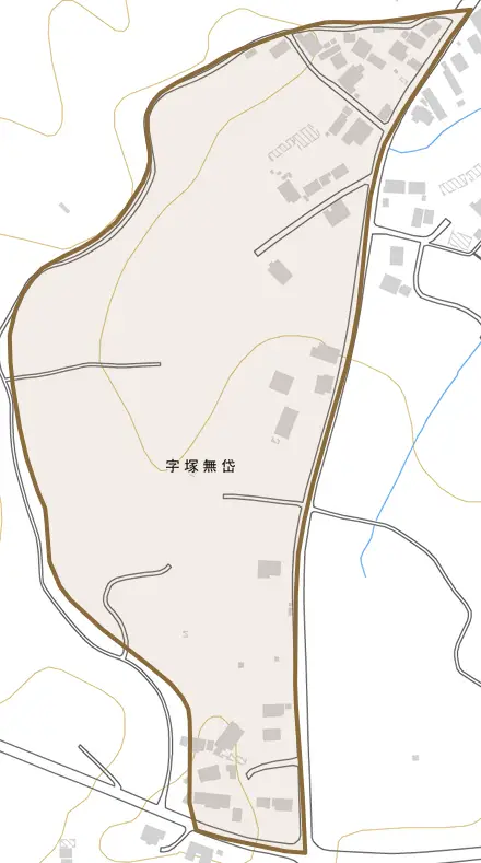 字塚無岱とその周辺の地図。町の範囲を重ねている