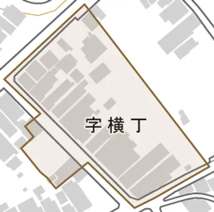 字横丁とその周辺の地図。町の範囲を重ねている