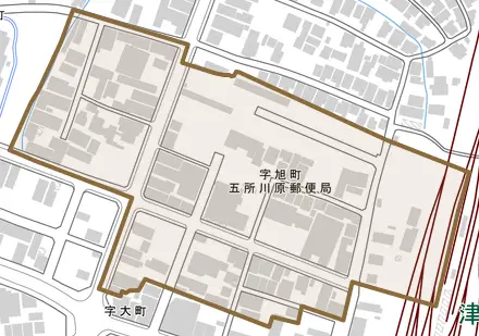 字旭町とその周辺の地図。町の範囲を重ねている