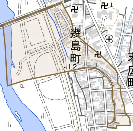 字幾島町とその周辺の地図。町の範囲を重ねている