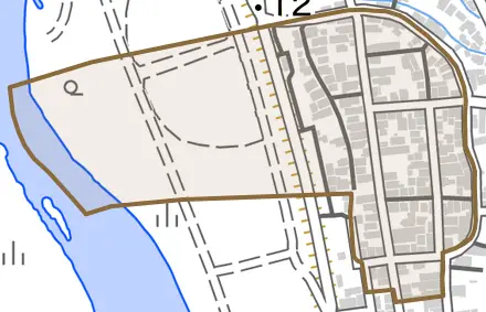 字錦町とその周辺の地図。町の範囲を重ねている