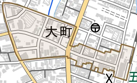 字大町とその周辺の地図。町の範囲を重ねている