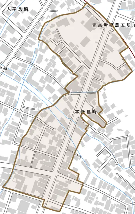 字敷島町とその周辺の地図。町の範囲を重ねている