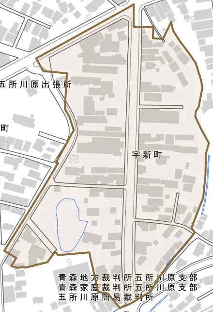 字新町とその周辺の地図。町の範囲を重ねている