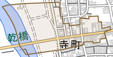 字寺町とその周辺の地図。町の範囲を重ねている